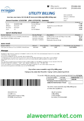 USA California Escondido City of Choice business utility bill template in Word and PDF formats